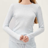 Airy Soft Ribbed Long Sleeve Top - Light Grey