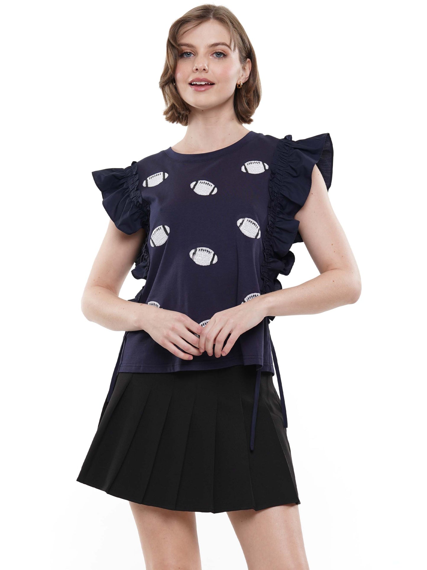Ruffle Sleeve Sequin Football Top