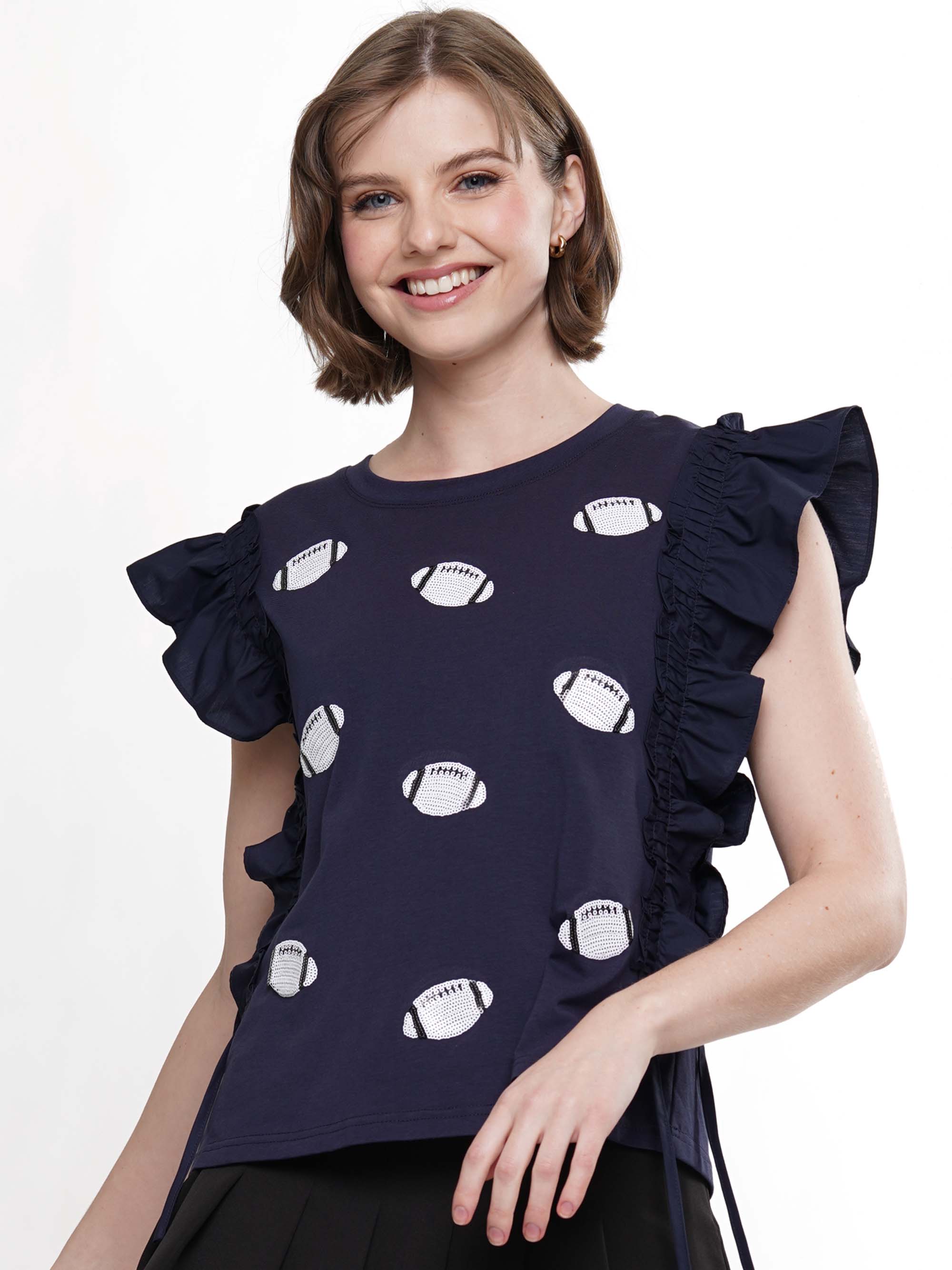 Ruffle Sleeve Sequin Football Top