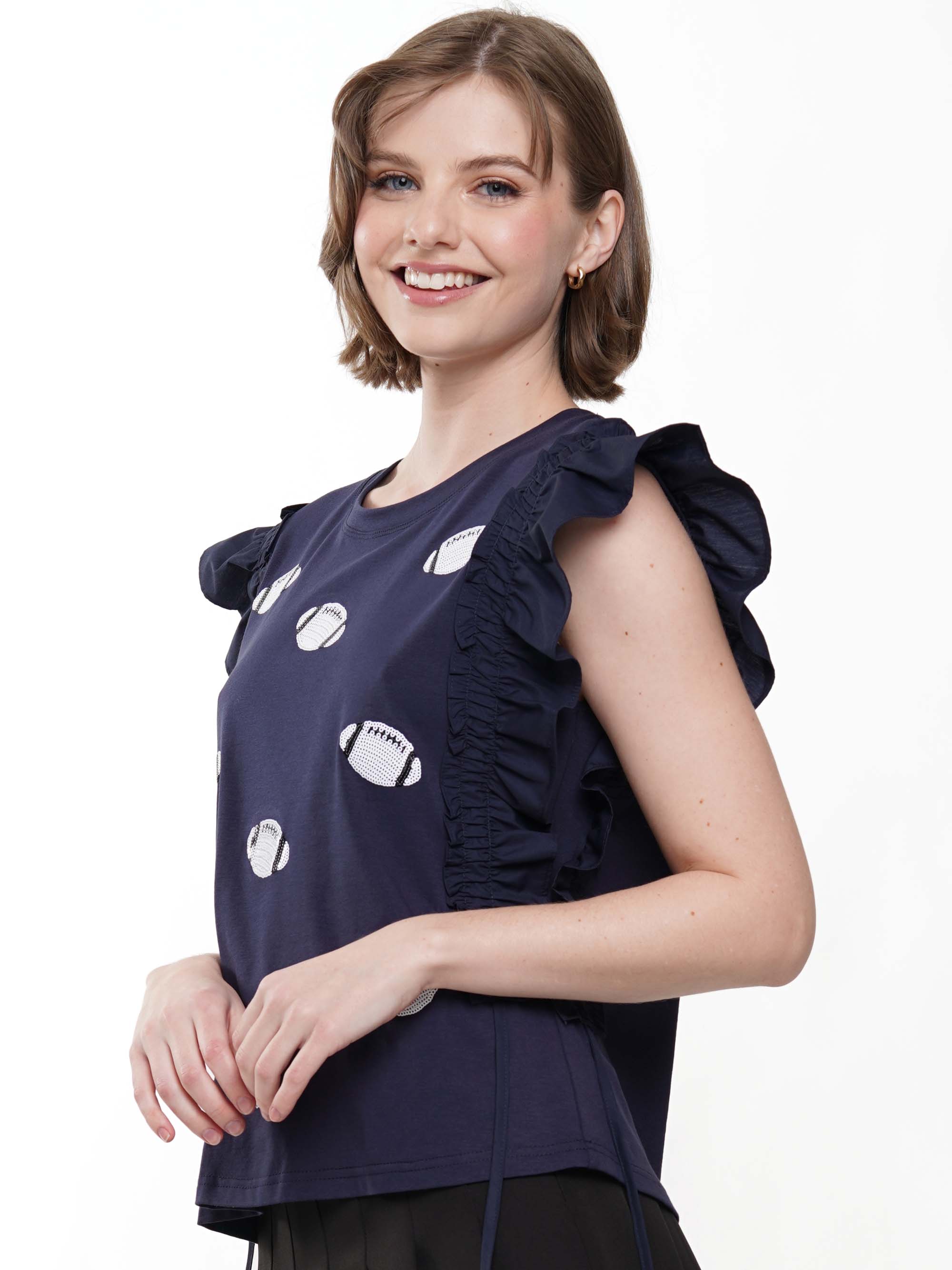 Ruffle Sleeve Sequin Football Top