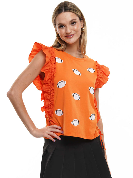 Ruffle Sleeve Sequin Football Top