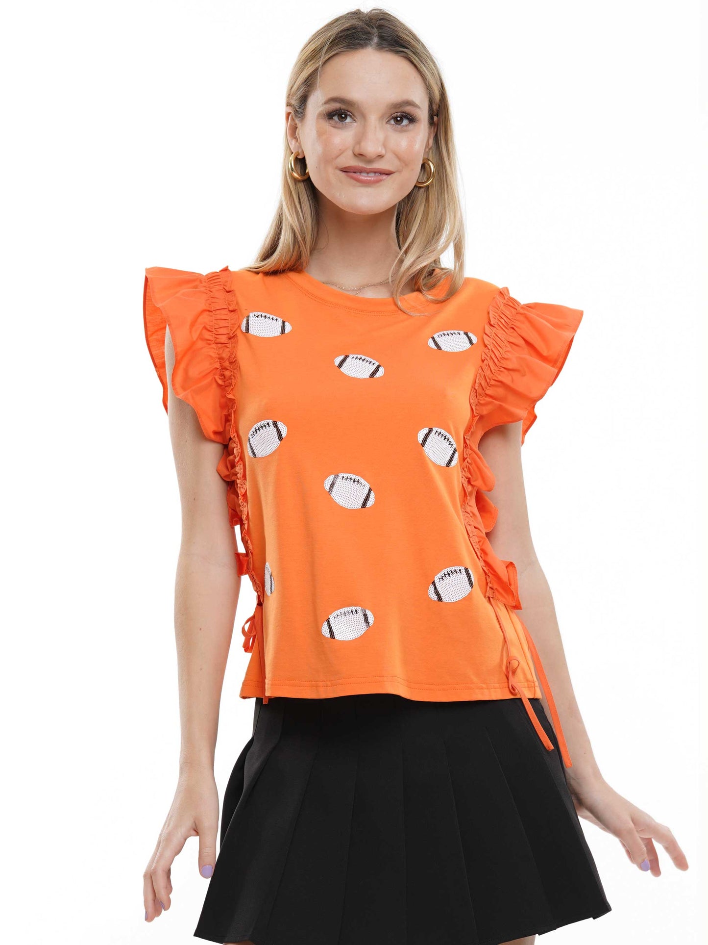 Ruffle Sleeve Sequin Football Top