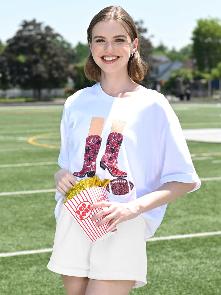 Western Boots Football Sequin Tee
