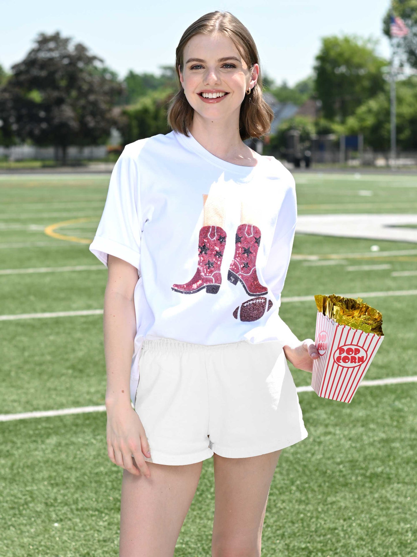 Western Boots Football Sequin Tee
