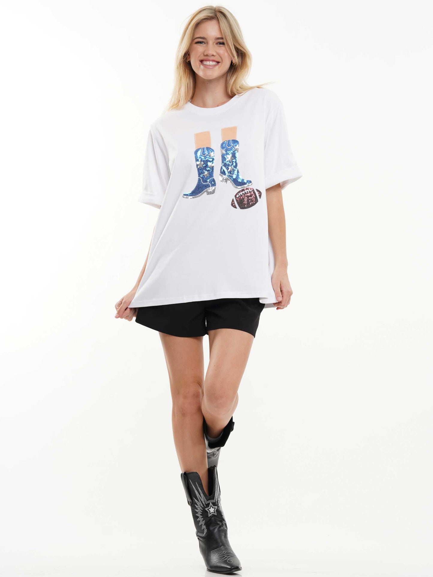 Western Boots Football Sequin Tee
