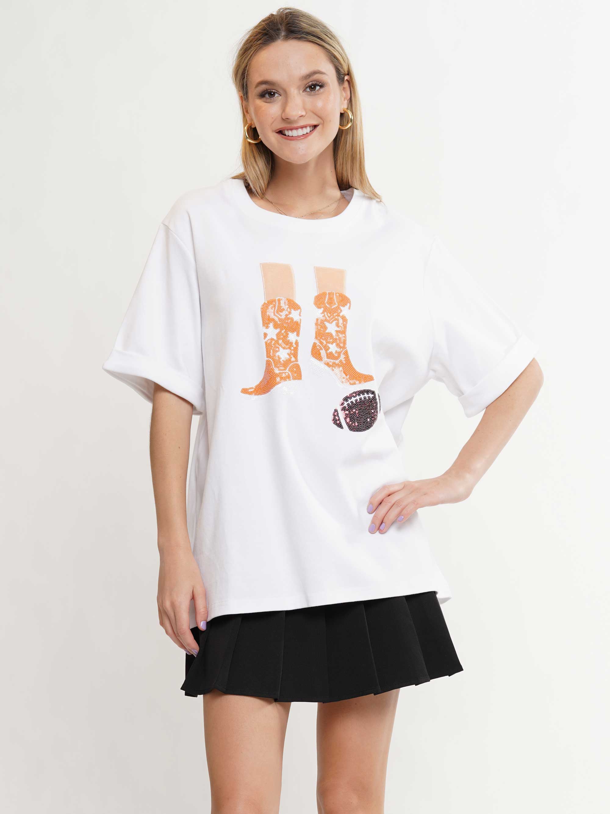 Western Boots Football Sequin Tee