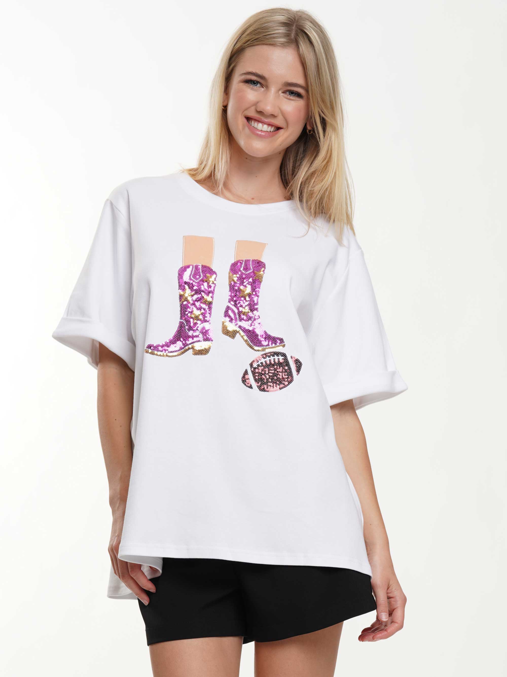 Western Boots Football Sequin Tee