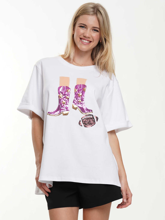 Western Boots Football Sequin Tee