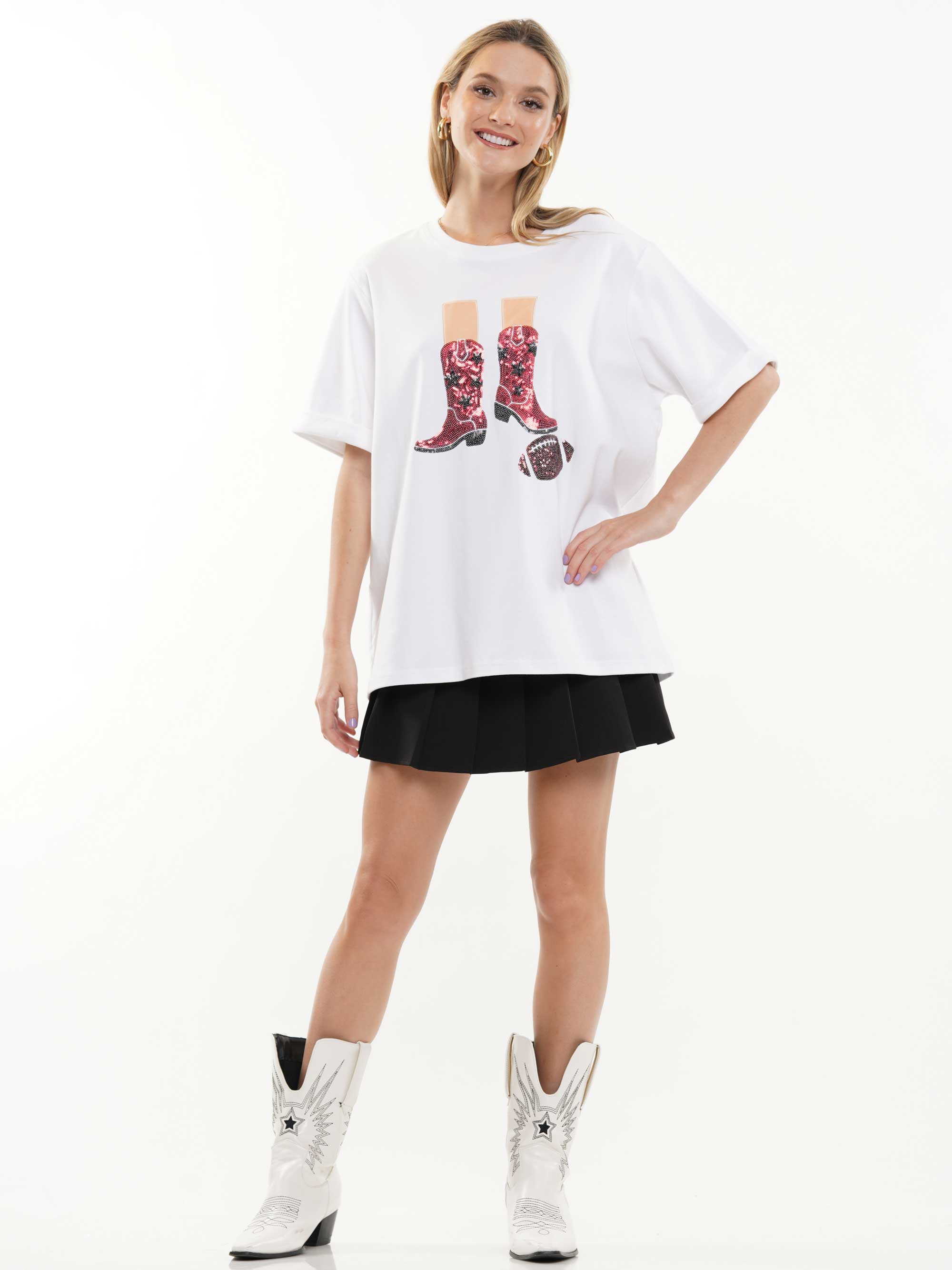Western Boots Football Sequin Tee
