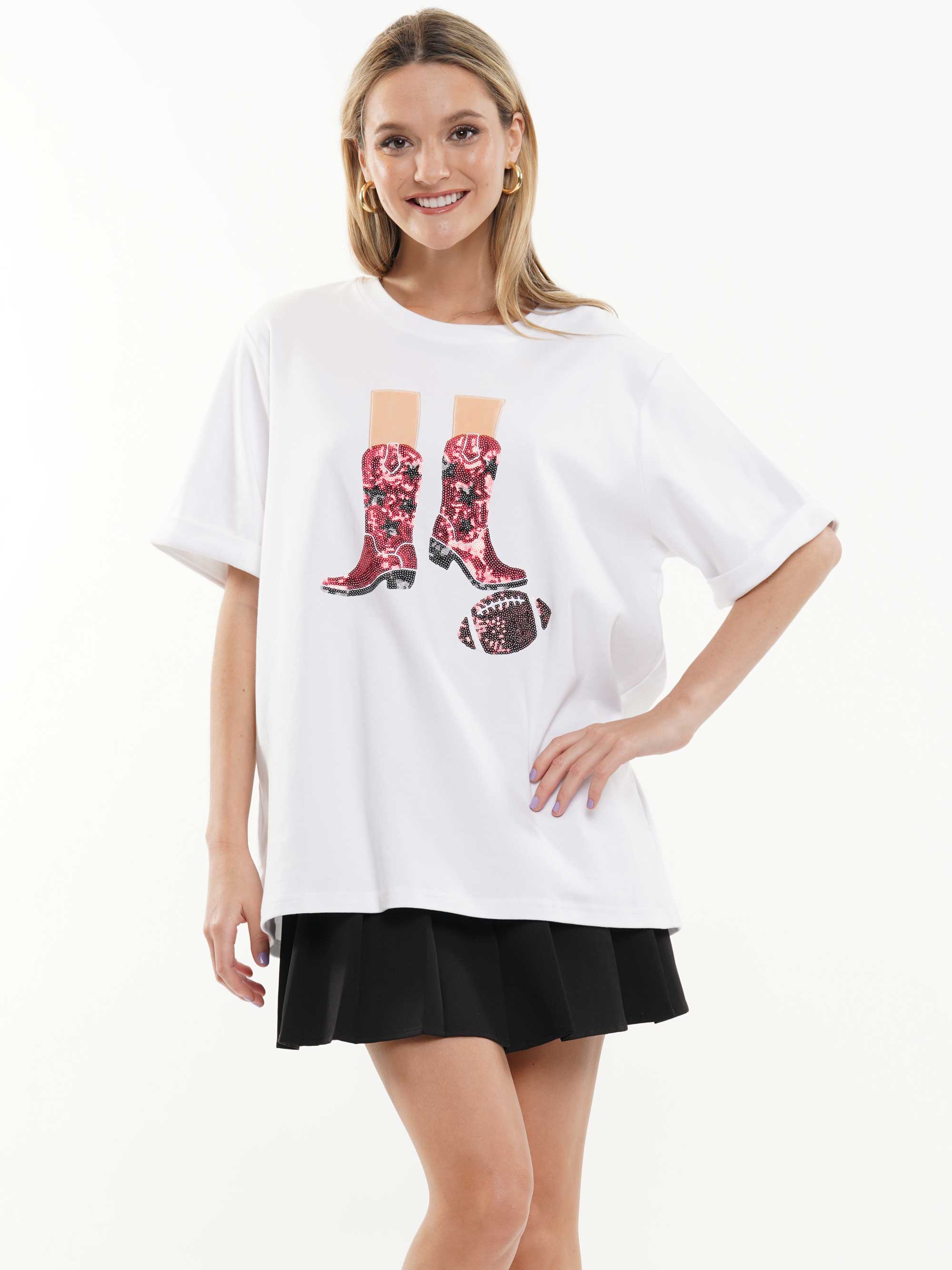 Western Boots Football Sequin Tee