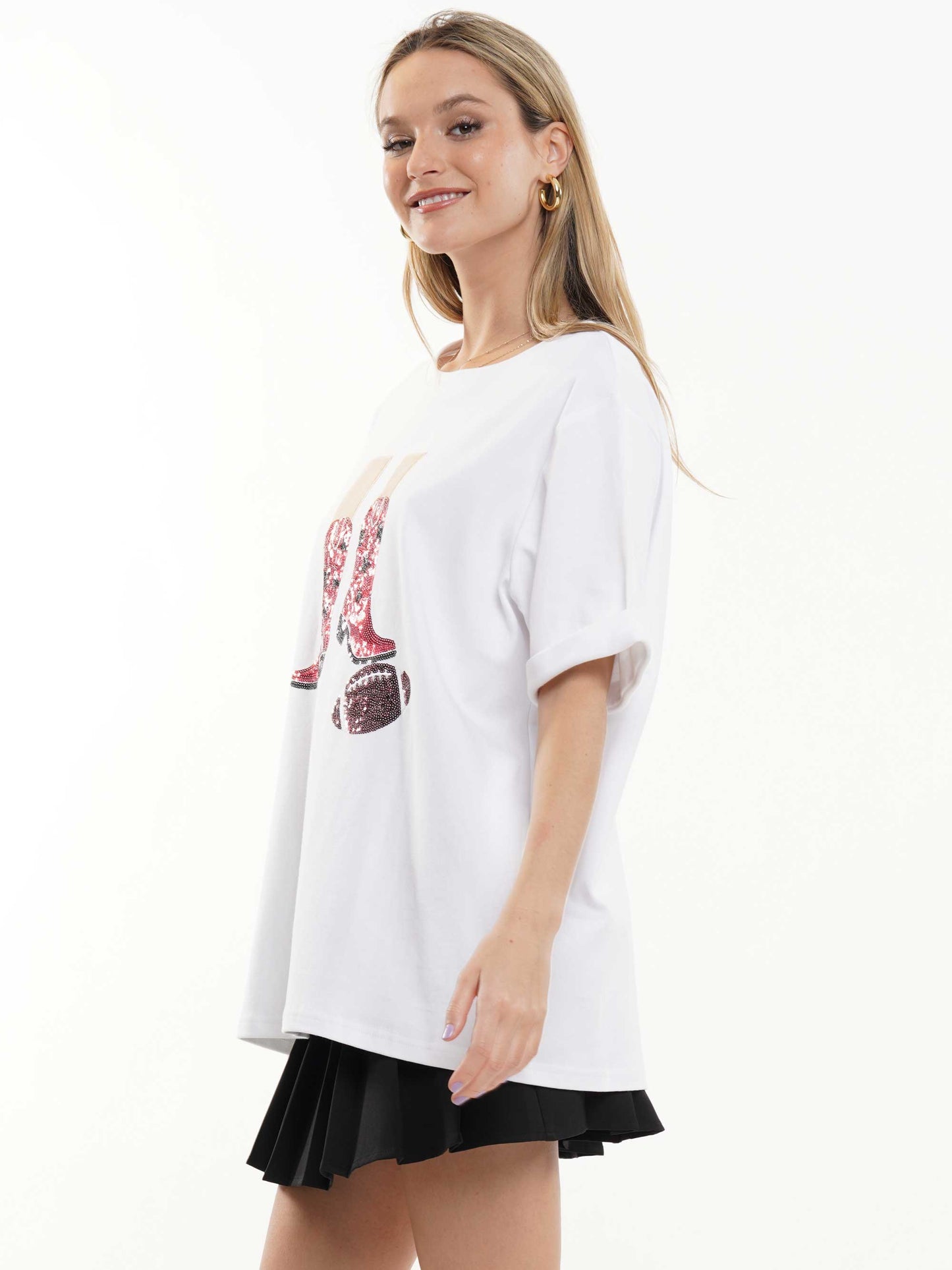 Western Boots Football Sequin Tee